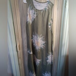 Coldwater Creek 100% Linen Sleeveless Maxi Dress Floral Green size 22W